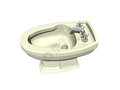 浴室的陶瓷浴缸陶器座圈龙头坐浴洗手间马桶白色背景图片