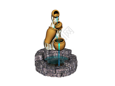 旧自来水喷泉水面石头涟漪波浪瀑布陶壶黄色蓝色水罐勺子背景图片