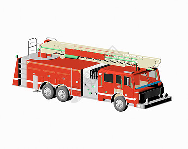 配有大梯子的红色消防车情况云梯急救车车轮卡车消防摩托车背景图片