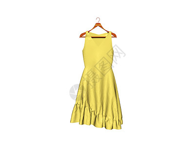 衣架上的黄色晚礼服裙子褶皱衣服荷叶纯色背景图片