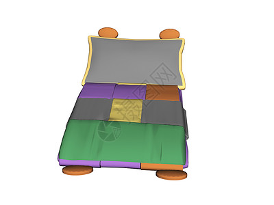 配有彩色床铺的木制双床双人床背景图片
