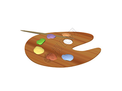 带刷子和油漆的木制木制艺术家调色板艺术粮食棕色印迹绘画背景图片
