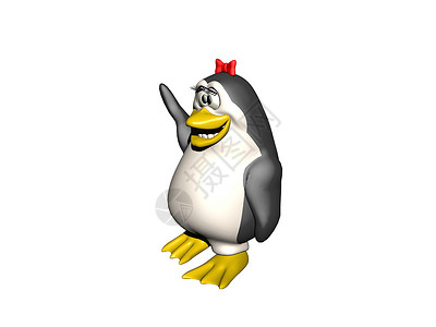 发波中带着红弓的小丑企鹅蓝色海浪短翼黄色红色背景图片