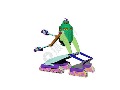 连锁链上多彩的机器人蓝色履带漫画绿色紫色背景图片