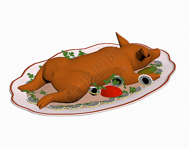 在盘子上吃口涕猪尾巴棕色乳猪猪肉油炸小猪果皮食物享受背景图片