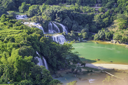 Ban Gioc  越南高邦的德台瀑布天线风景库存荒野森林世界瀑布绿色旅行溪流背景图片