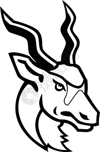 暗礁白羚羊或史克霍·安特洛马斯科特黑白猪头插画