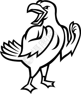 航展战鸟愤怒的黄或 Seagull 准备参加拳击马斯考特黑白插画