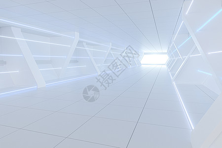 白色隧道 最后有光线 3D交接建筑学门厅建筑地面飞船框架走廊水泥奢华技术背景图片