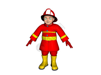 穿红色西装的消防员 戴着头盔和靴子男人灭火消防队员服务数字卡通片小男孩漫画背景图片