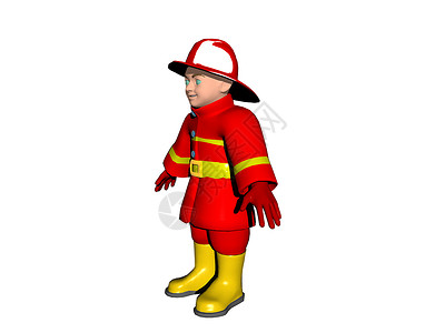 穿红色西装的消防员 戴着头盔和靴子服务小男孩数字卡通片漫画男人灭火消防队员背景图片