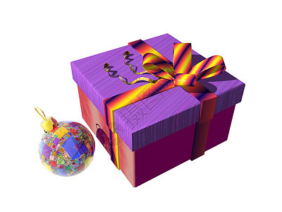 封结弓的彩色礼品盒蓝色饰品丝带黄色红色盒子礼物紫色背景图片