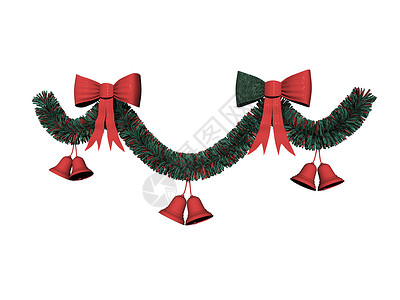 圣诞树园绿花枝 红弓和红弓刀片绿色花环红色鞠躬背景图片