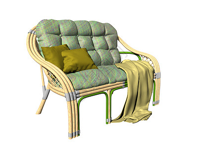 带毛毯和枕头的花园家具沙发座位长椅装潢背景图片