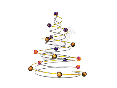 圣诞树由带彩色球的丝线制成螺旋艺术金属圆形背景图片