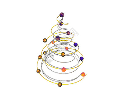 圣诞树由带彩色球的丝线制成螺旋金属圆形艺术背景图片