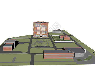 草地上大片地区 有住宅楼和街道圆顶建筑综合体高楼酒店住宅区大学背景图片