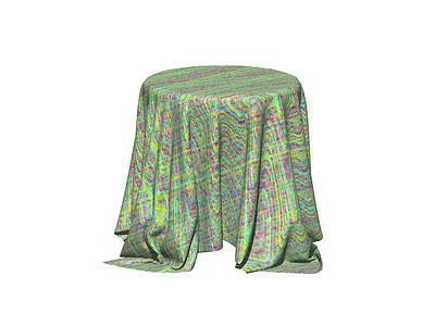 长长绿色桌布圆桌会议荷叶面板黄色家具面料纺织品毯子褶皱背景图片
