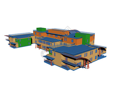 城市内大型多彩住宅区建筑综合体大学圆顶酒店高楼背景图片