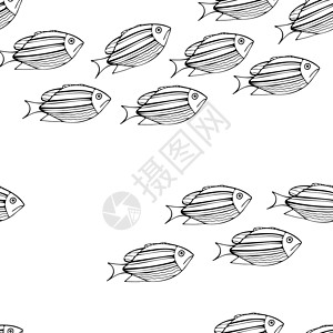 黑白鱼的无缝模式孩子海洋水族馆纺织品热带打印婴儿白色插图包装背景图片
