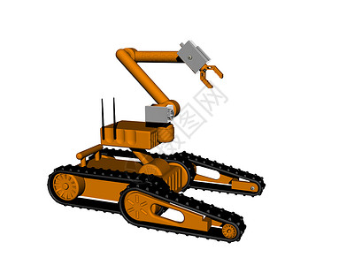 黄色机器人小型机器人 手握手臂和链驱动器黄色遥控关节履带自动机起重机相机夹臂背景