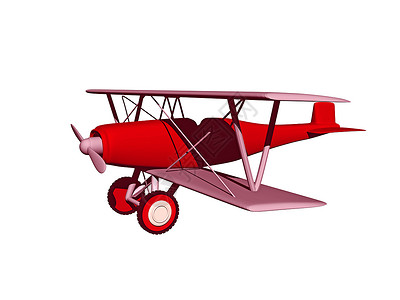 带有螺旋桨的旧双翼飞机飞行红色尾部蓝色翅膀机壳座舱单元天空背景图片