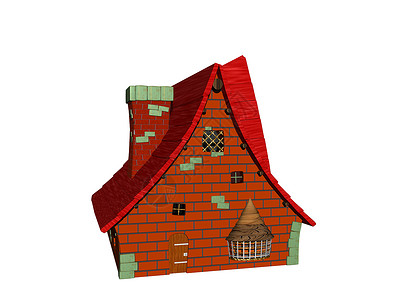 红色红卡通屋 屋顶铺满了天花板栅栏住宅卡通片树木房子漫画结构建筑度假小屋背景图片