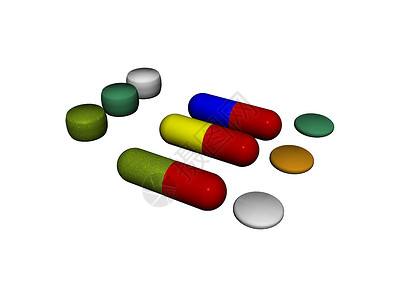 桌上彩色药片和平板药黄色绿色健康蓝色红色科学疾病药品电脑背景图片