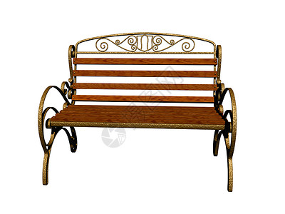木制长椅装有装饰金属框架的木制公园板凳花园公园棕色休息家具靠背长凳长椅背景