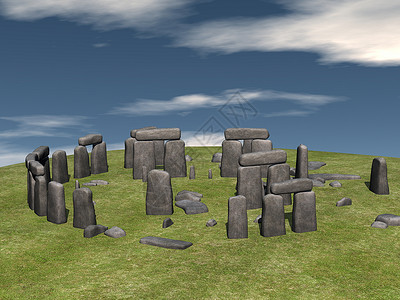 在草原上用强大的石块 高地石柱石器时代宗教文化岩石天文学巨石草地背景图片