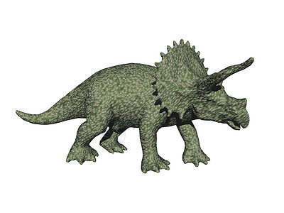 具有三角的重食草性恐龙动物冲击食草喇叭爬行动物绿色背景图片