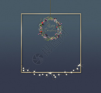 圣诞贺卡快乐魔法插图标签玫瑰雕刻花环花圈奢华装饰品婚礼背景图片