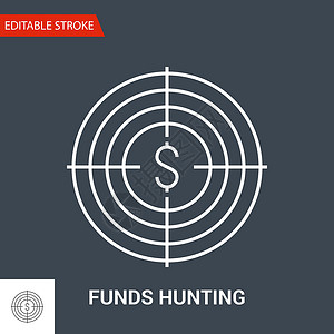 基金狩猎图标 薄线矢量说明白色中风金融黑色插图商业银行背景图片