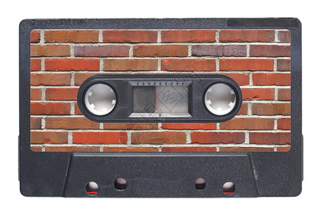 带砖墙标签的磁带盒红色磁带建造模拟记录建筑学技术音乐背景图片