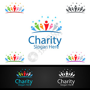 慈善组织帮助慈善基金会自愿教会或慈善捐赠的创意标志孩子服务诊所志愿者卫生关爱幼儿园男人感情保健插画