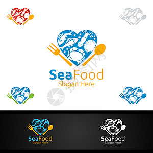 食堂食谱素材餐馆或咖啡厅的 爱海食品贴纸插画