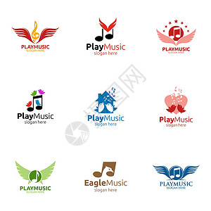配有笔记和播放概念的音乐Logo玩家旋律音乐播放器嗓音脉冲社交歌曲视频唱歌媒体背景图片