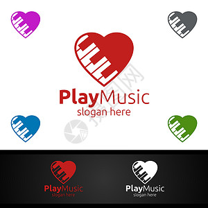 音乐LOGO带爱和钢琴概念的音乐Logo插画