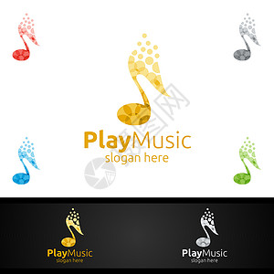 播放器logo配有笔记和播放概念的音乐Logo派对歌手嗓音播送电影歌曲社交韵律打碟机媒体设计图片