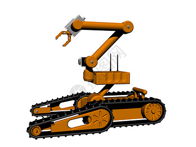 小型机器人 手握手臂和链驱动器相机起重机夹臂遥控关节黄色自动机履带背景图片