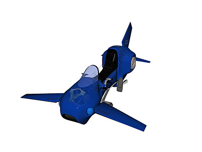 一个人乘坐的蓝光未来飞机赛车运输驾驶挡风玻璃蓝色翅膀车辆背景图片