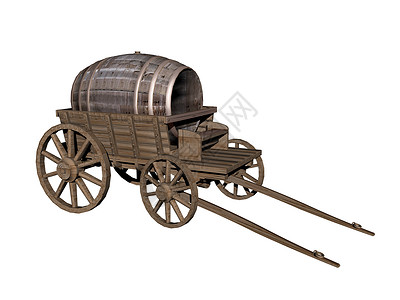 配有拔巴和大啤酒桶的木制木板车大车辐条拉杆马车车轮板条木板酒桶车皮背景图片