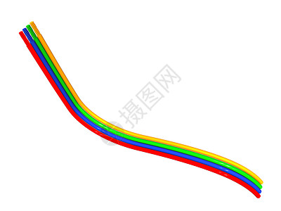 带绝缘的彩色电线黄色线条纤维电源线电缆红色绿色线束蓝色金属背景图片