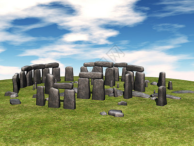 在草原上用强大的石块 高地石柱巨石宗教草地石器天文学时代岩石文化背景图片