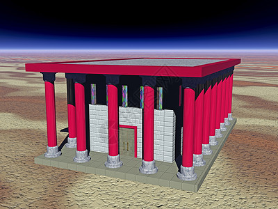 古罗马或希腊文建筑大厅名人堂石头寺庙门廊红色背景图片