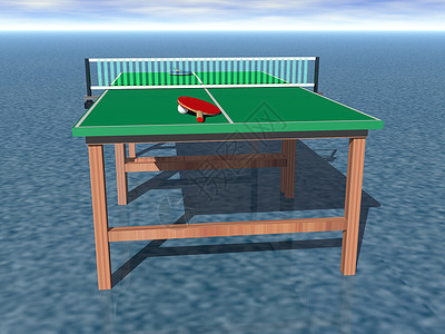 绿桌网状网球和电击运动乒乓球绿色游戏板跨越乒乓红色游戏竞技球拍背景图片