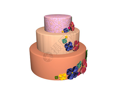 三层彩色装饰的结婚蛋糕红色蓝色塔蛋糕甜点绿色奶油面团背景图片