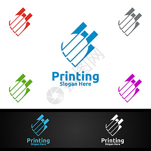 印刷标志用于媒体 零售 广告 报纸或书籍概念的印刷公司矢量标志设计技术艺术生产文件夹杂志扫描打印机墨水专辑网络插画