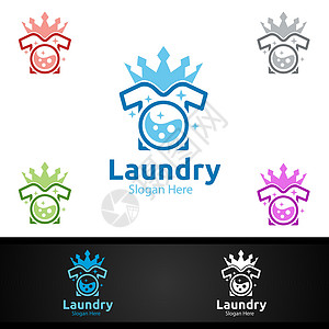 干洗店标志与衣服 水和洗涤概念衣架洗涤剂碱液品牌肥皂衬衫零售洗衣泡沫身份插画