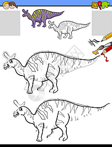施赖本甘蓝龙恐龙的染色任务和绘画任务插画